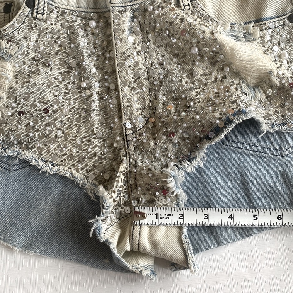 One Teaspoon Blue Jean Shorts with Sparkling Accents - Picture 15 of 15